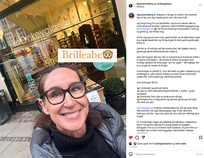 Signe Wenneberg og hendes nye Monkeyglasses